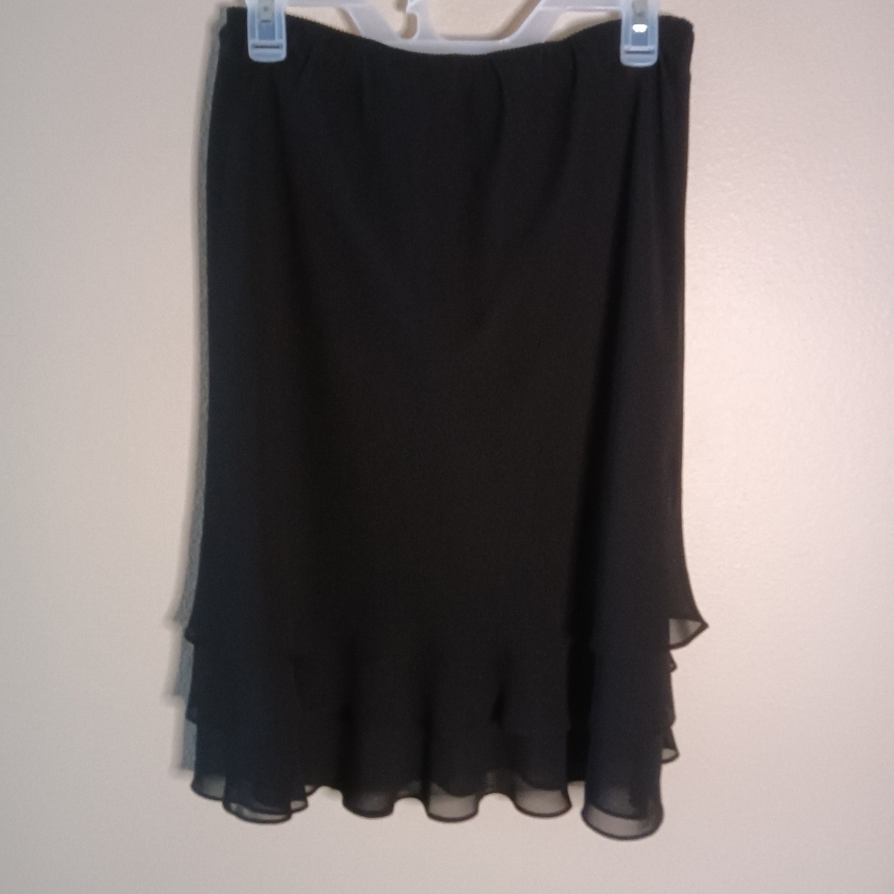 MSK Petite Layered Mid Skirt Black Elastic Waist Ruffled PM